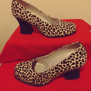 Spotted animal print cow hair flared heels - wild thing!